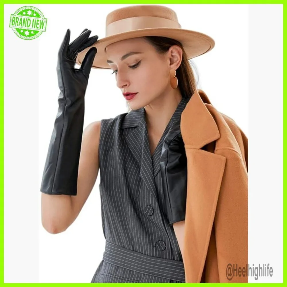 Long Leather Gloves Touchscreen Lined Winter Warm Women's XL